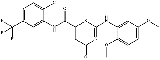 N-[2-chloro-5-(trifluoromethyl)phenyl]-2-[(2,5-dimethoxyphenyl)amino]-4-oxo-5,6-dihydro-4H-1,3-thiazine-6-carboxamide 구조식 이미지