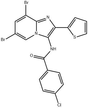 4-Chloro-N-[6,8-dibromo-2-(2-thienyl)imidazo[1,2-a]pyridine-3-yl]benzamide 구조식 이미지