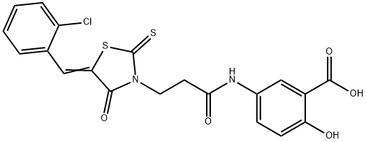 5-({3-[5-(2-chlorobenzylidene)-4-oxo-2-thioxo-1,3-thiazolidin-3-yl]propanoyl}amino)-2-hydroxybenzoic acid Structure