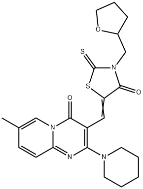 7-methyl-3-{[4-oxo-3-(tetrahydro-2-furanylmethyl)-2-thioxo-1,3-thiazolidin-5-ylidene]methyl}-2-(1-piperidinyl)-4H-pyrido[1,2-a]pyrimidin-4-one Structure