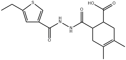 6-(2-(5-ethylthiophene-3-carbonyl)hydrazinecarbonyl)-3,4-dimethylcyclohex-3-enecarboxylic acid 구조식 이미지