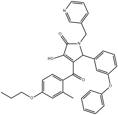 3-hydroxy-4-(2-methyl-4-propoxybenzoyl)-5-(3-phenoxyphenyl)-1-(pyridin-3-ylmethyl)-1H-pyrrol-2(5H)-one 구조식 이미지