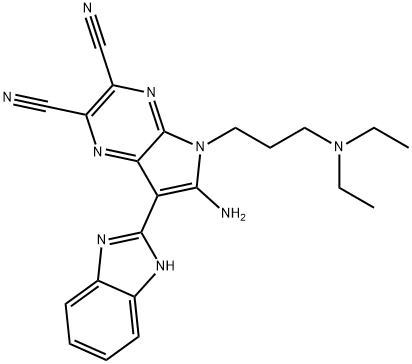 6-amino-7-(1H-benzimidazol-2-yl)-5-[3-(diethylamino)propyl]-5H-pyrrolo[2,3-b]pyrazine-2,3-dicarbonitrile 구조식 이미지