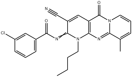 N-(1-butyl-3-cyano-10-methyl-5-oxo-1,5-dihydro-2H-dipyrido[1,2-a:2,3-d]pyrimidin-2-ylidene)-3-chlorobenzamide Structure