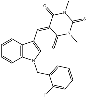 5-{[1-(2-fluorobenzyl)-1H-indol-3-yl]methylidene}-1,3-dimethyl-2-thioxodihydropyrimidine-4,6(1H,5H)-dione Structure