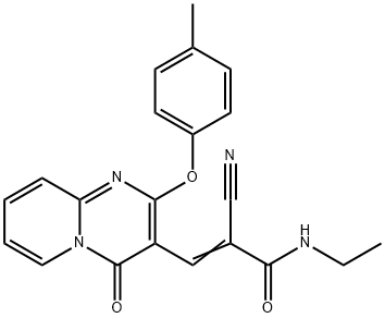 (2E)-2-cyano-N-ethyl-3-[2-(4-methylphenoxy)-4-oxo-4H-pyrido[1,2-a]pyrimidin-3-yl]prop-2-enamide 구조식 이미지