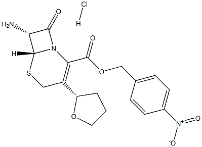 (6R,7R)-7-AMINO-8-OXO-3-((2S)-TETRAHYDROFURAN-2-YL)-5-THIA-1-AZABICYCLO[4.2.0]OCT-2-ENE-2-CARBOXYLIC ACID 4-NITROBENZYL ESTER HCL Structure