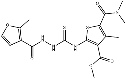 methyl 5-(dimethylcarbamoyl)-4-methyl-2-(2-(2-methylfuran-3-carbonyl)hydrazinecarbothioamido)thiophene-3-carboxylate Structure