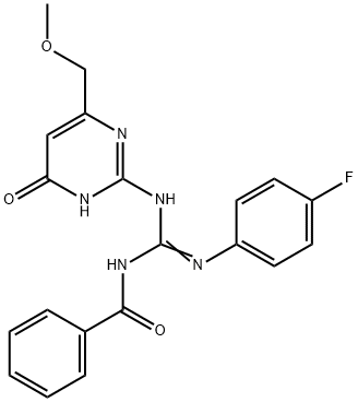 N-[(Z)-[(4-fluorophenyl)amino]{[6-(methoxymethyl)-4-oxo-1,4-dihydropyrimidin-2-yl]amino}methylidene]benzamide 구조식 이미지