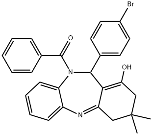 (11-(4-bromophenyl)-1-hydroxy-3,3-dimethyl-3,4-dihydro-2H-dibenzo[b,e][1,4]diazepin-10(11H)-yl)(phenyl)methanone Structure