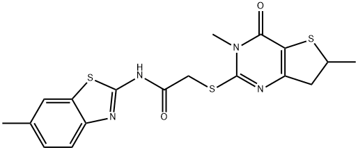 N-(6-Methyl-2-benzothiazolyl)-2-[(3,4,6,7-tetrahydro-3,6-dimethyl-4-oxothieno[3,2-d]pyrimidin-2-yl)thio]-acetamide Structure