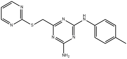 N-(4-methylphenyl)-6-[(pyrimidin-2-ylsulfanyl)methyl]-1,3,5-triazine-2,4-diamine 구조식 이미지