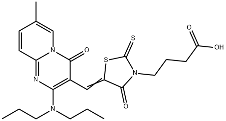 4-[(5Z)-5-{[2-(dipropylamino)-7-methyl-4-oxo-4H-pyrido[1,2-a]pyrimidin-3-yl]methylidene}-4-oxo-2-thioxo-1,3-thiazolidin-3-yl]butanoic acid Structure