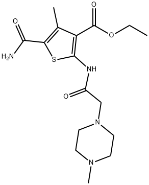 ethyl 5-carbamoyl-4-methyl-2-(2-(4-methylpiperazin-1-yl)acetamido)thiophene-3-carboxylate 구조식 이미지