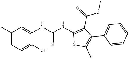 methyl 2-(3-(2-hydroxy-5-methylphenyl)thioureido)-5-methyl-4-phenylthiophene-3-carboxylate Structure