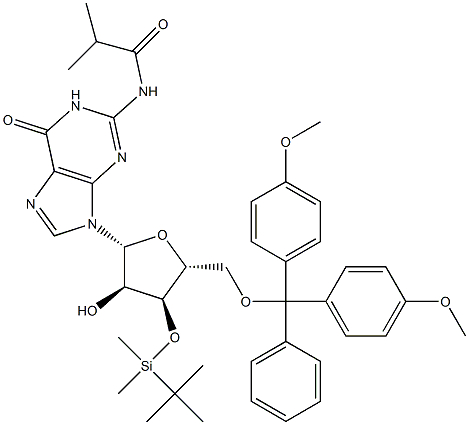 N2-isobutyryl-5'-O-(4,4'-dimethoxytrityl)-3'-O-tert-butyldimethylsilyl guanosine 구조식 이미지