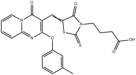 4-[(5Z)-5-{[2-(3-methylphenoxy)-4-oxo-4H-pyrido[1,2-a]pyrimidin-3-yl]methylidene}-4-oxo-2-thioxo-1,3-thiazolidin-3-yl]butanoic acid Structure