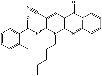 N-(3-cyano-10-methyl-5-oxo-1-pentyl-1,5-dihydro-2H-dipyrido[1,2-a:2,3-d]pyrimidin-2-ylidene)-2-methylbenzamide 구조식 이미지