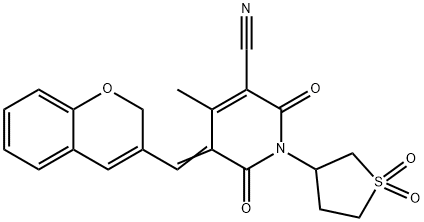 (5Z)-5-(2H-chromen-3-ylmethylidene)-1-(1,1-dioxidotetrahydrothiophen-3-yl)-4-methyl-2,6-dioxo-1,2,5,6-tetrahydropyridine-3-carbonitrile Structure
