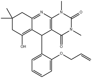 5-(2-(allyloxy)phenyl)-6-hydroxy-1,3,8,8-tetramethyl-5,7,8,9-tetrahydropyrimido[4,5-b]quinoline-2,4(1H,3H)-dione Structure