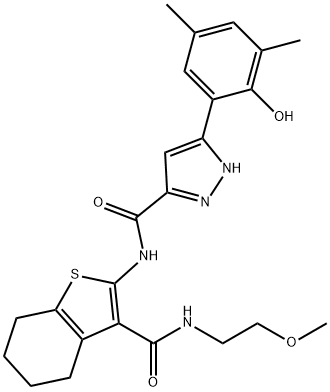 3-(2-hydroxy-3,5-dimethylphenyl)-N-(3-{[(2-methoxyethyl)amino]carbonyl}-4,5,6,7-tetrahydro-1-benzothien-2-yl)-1H-pyrazole-5-carboxamide Structure