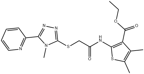 ethyl 4,5-dimethyl-2-(2-((4-methyl-5-(pyridin-2-yl)-4H-1,2,4-triazol-3-yl)thio)acetamido)thiophene-3-carboxylate 구조식 이미지