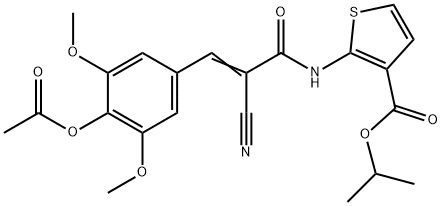 (E)-isopropyl 2-(3-(4-acetoxy-3,5-dimethoxyphenyl)-2-cyanoacrylamido)thiophene-3-carboxylate 구조식 이미지