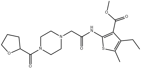 methyl 4-ethyl-5-methyl-2-(2-(4-(tetrahydrofuran-2-carbonyl)piperazin-1-yl)acetamido)thiophene-3-carboxylate 구조식 이미지