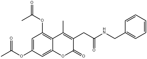 3-[2-(benzylamino)-2-oxoethyl]-4-methyl-2-oxo-2H-chromene-5,7-diyl diacetate 구조식 이미지