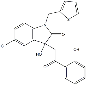 5-chloro-3-hydroxy-3-[2-(2-hydroxyphenyl)-2-oxoethyl]-1-(2-thienylmethyl)-1,3-dihydro-2H-indol-2-one Structure