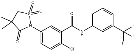 2-chloro-5-(4,4-dimethyl-1,1-dioxido-3-oxo-1,2-thiazolidin-2-yl)-N-[3-(trifluoromethyl)phenyl]benzamide Structure