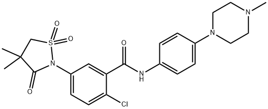 2-chloro-5-(4,4-dimethyl-1,1-dioxido-3-oxo-1,2-thiazolidin-2-yl)-N-[4-(4-methylpiperazin-1-yl)phenyl]benzamide Structure