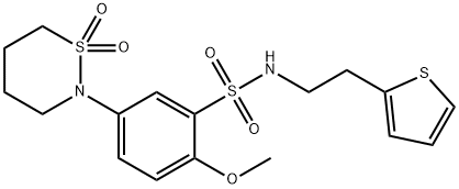 5-(1,1-dioxido-1,2-thiazinan-2-yl)-2-methoxy-N-[2-(2-thienyl)ethyl]benzenesulfonamide 구조식 이미지