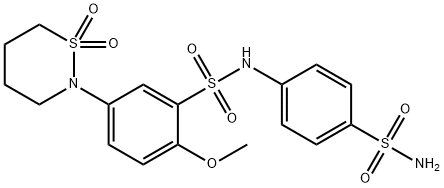 N-[4-(aminosulfonyl)phenyl]-5-(1,1-dioxido-1,2-thiazinan-2-yl)-2-methoxybenzenesulfonamide 구조식 이미지