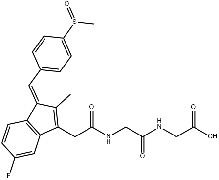 N-({(1E)-5-fluoro-2-methyl-1-[4-(methylsulfinyl)benzylidene]-1H-inden-3-yl}acetyl)glycylglycine Structure