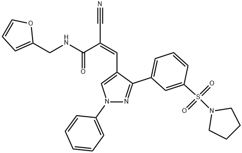 (2Z)-2-cyano-N-(furan-2-ylmethyl)-3-{1-phenyl-3-[3-(pyrrolidin-1-ylsulfonyl)phenyl]-1H-pyrazol-4-yl}prop-2-enamide 구조식 이미지