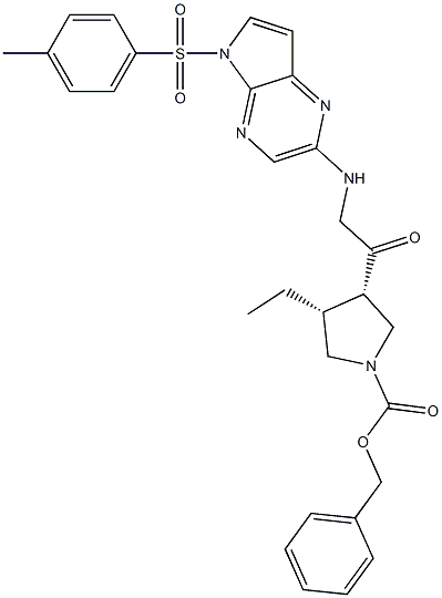 cis-benzyl 3-ethyl-4-(2-(5-tosyl-5H-pyrrolo[2,3-b]pyrazin-2-ylamino)acetyl)pyrrolidine-1-carboxylate Structure