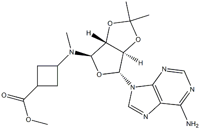methyl 3-(((3aR,4R,6R,6aR)-6-(6-amino-9H-purin-9-yl)-2,2-dimethyltetrahydrofuro[3,4-d][1,3]dioxol-4-yl)methylamino)cyclobutanecarboxylate 구조식 이미지