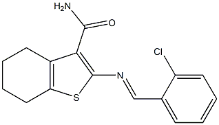 2-[(2-chlorobenzylidene)amino]-4,5,6,7-tetrahydro-1-benzothiophene-3-carboxamide 구조식 이미지