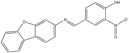 (E)-4-((dibenzo[b,d]furan-3-ylimino)methyl)-2-nitrophenol 구조식 이미지