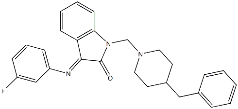 (E)-1-((4-benzylpiperidin-1-yl)methyl)-3-((3-fluorophenyl)imino)indolin-2-one 구조식 이미지