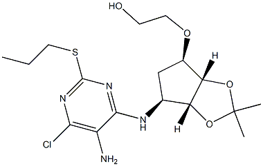 2-(((3aS,4R,6S,6aR)-6-((5-amino-6-chloro-2-(propylthio)pyrimidin-4-yl)amino)-2,2-dimethyltetrahydro-4H-cyclopenta[d][1,3]dioxol-4-yl)oxy)ethan-1-ol Structure