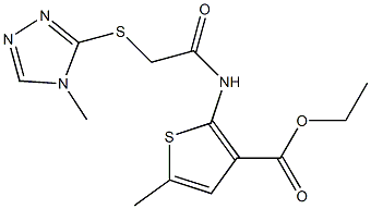 ethyl 5-methyl-2-(2-((4-methyl-4H-1,2,4-triazol-3-yl)thio)acetamido)thiophene-3-carboxylate 구조식 이미지
