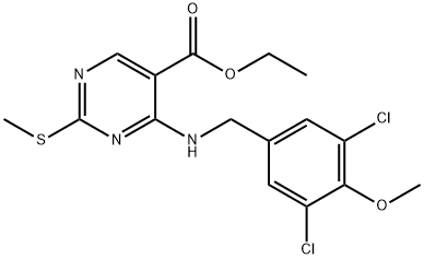 Ethyl 4-((3,5-dichloro-4-methoxybenzyl)amino)-2-(methylthio)pyrimidine-5-carboxylate 구조식 이미지