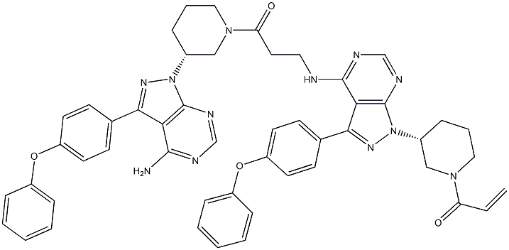 1-((R)-3-(4-((3-((R)-3-(4-amino-3-(4-phenoxyphenyl)-1H-pyrazolo[3,4-d]pyrimidin-1-yl)piperidin-1-yl)-3-oxopropyl)amino)-3-(4-phenoxyphenyl)-1H-pyrazolo[3,4-d]pyrimidin-1-yl)piperidin-1-yl)prop-2-en-1-one Structure