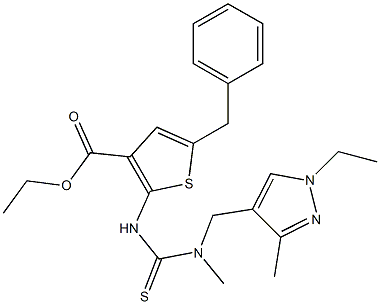 ethyl 5-benzyl-2-(3-((1-ethyl-3-methyl-1H-pyrazol-4-yl)methyl)-3-methylthioureido)thiophene-3-carboxylate 구조식 이미지