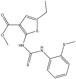 methyl 5-ethyl-2-(3-(2-(methylthio)phenyl)thioureido)thiophene-3-carboxylate 구조식 이미지