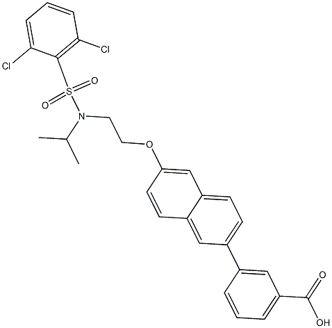 3-(6-(2-(2,6-dichloro-N-isopropylphenylsulfonamido)ethoxy)naphthalen-2-yl)benzoic acid 구조식 이미지