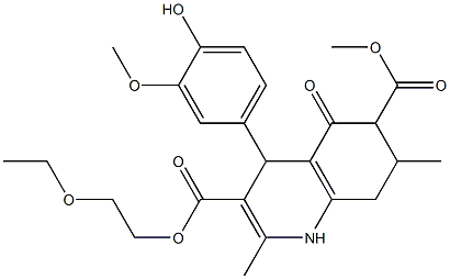 3-(2-ethoxyethyl) 6-methyl 4-(4-hydroxy-3-methoxyphenyl)-2,7-dimethyl-5-oxo-1,4,5,6,7,8-hexahydroquinoline-3,6-dicarboxylate Structure