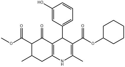 3-cyclohexyl 6-methyl 4-(3-hydroxyphenyl)-2,7-dimethyl-5-oxo-1,4,5,6,7,8-hexahydroquinoline-3,6-dicarboxylate Structure